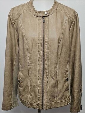 Sebby Collection Toffee Beige Faux-Leather Racing Jacket Size XXL Retail $125